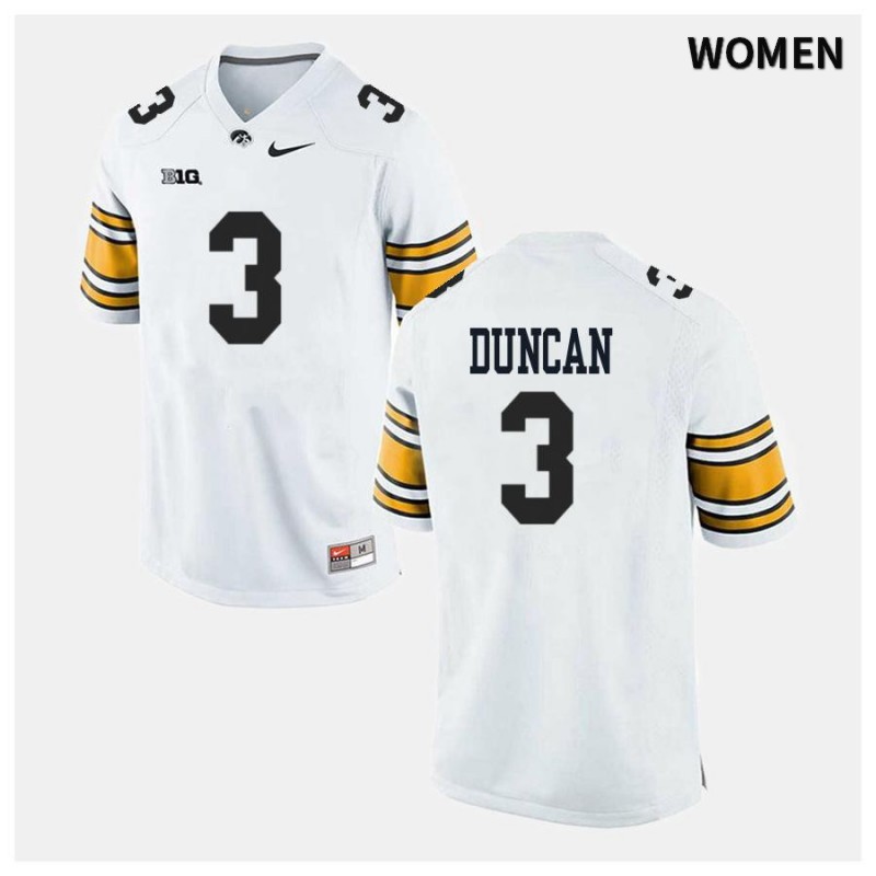 Women's Iowa Hawkeyes NCAA #3 Keith Duncan White Authentic Nike Alumni Stitched College Football Jersey YH34T35IP